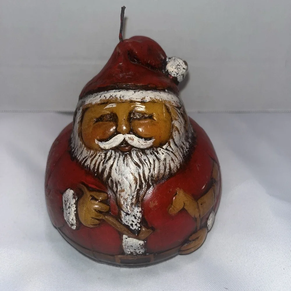 Vintage/Antique Round Fat Santa Claus St. Nick Folk Art Pillar Candle Handcarved
